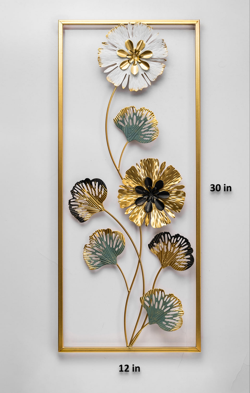 Golden Bloom Elegance – Metal Floral Wall Art (12" x 30")