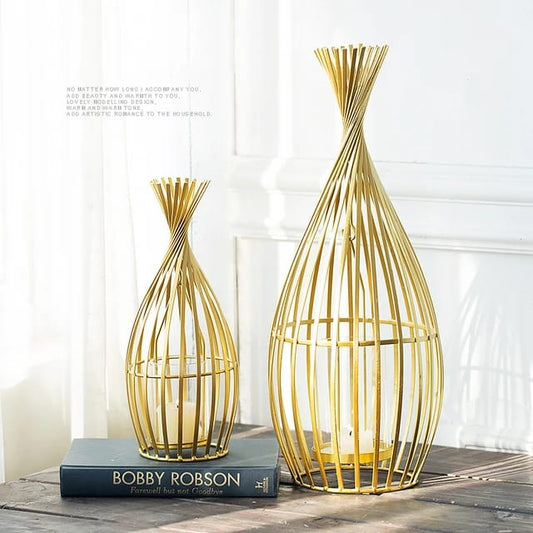 Golden wrought iron geometric Candle Stand