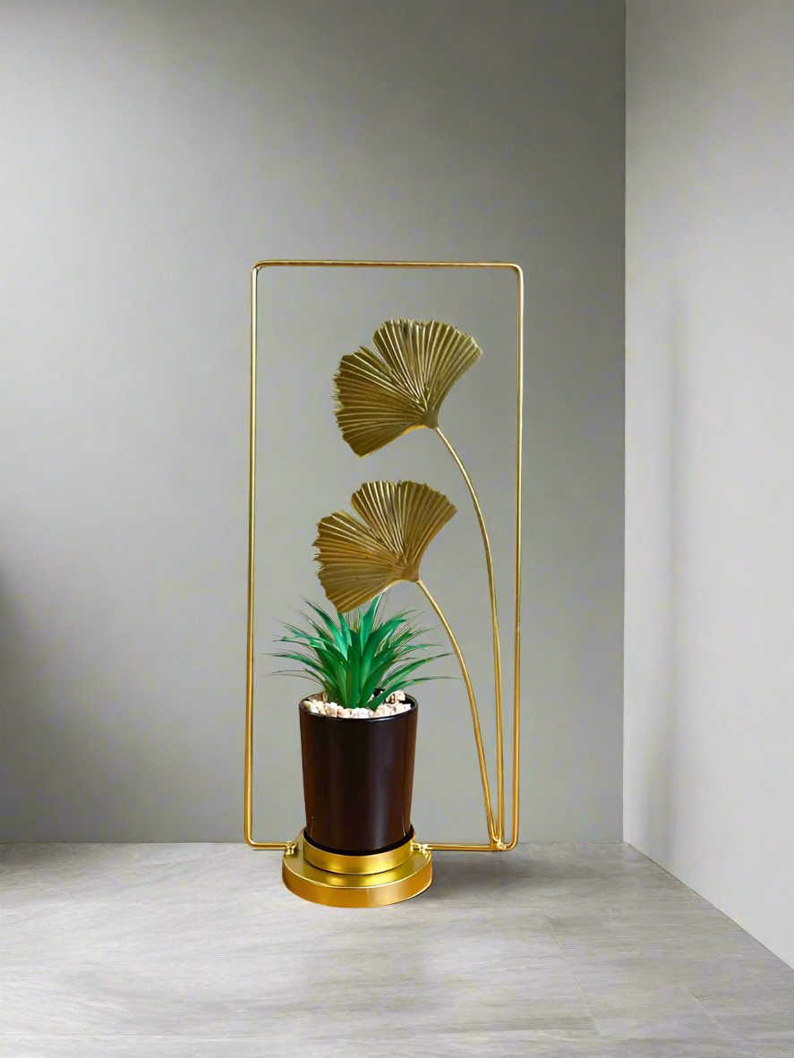 Golden Charm Mini Planter – Stylish Metal Holder with Artificial Plant