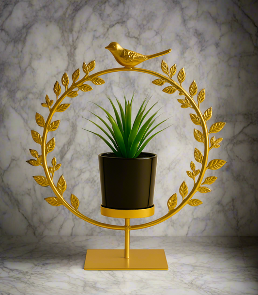 Golden Charm Mini Planter – Stylish Metal Holder with Artificial Plant
